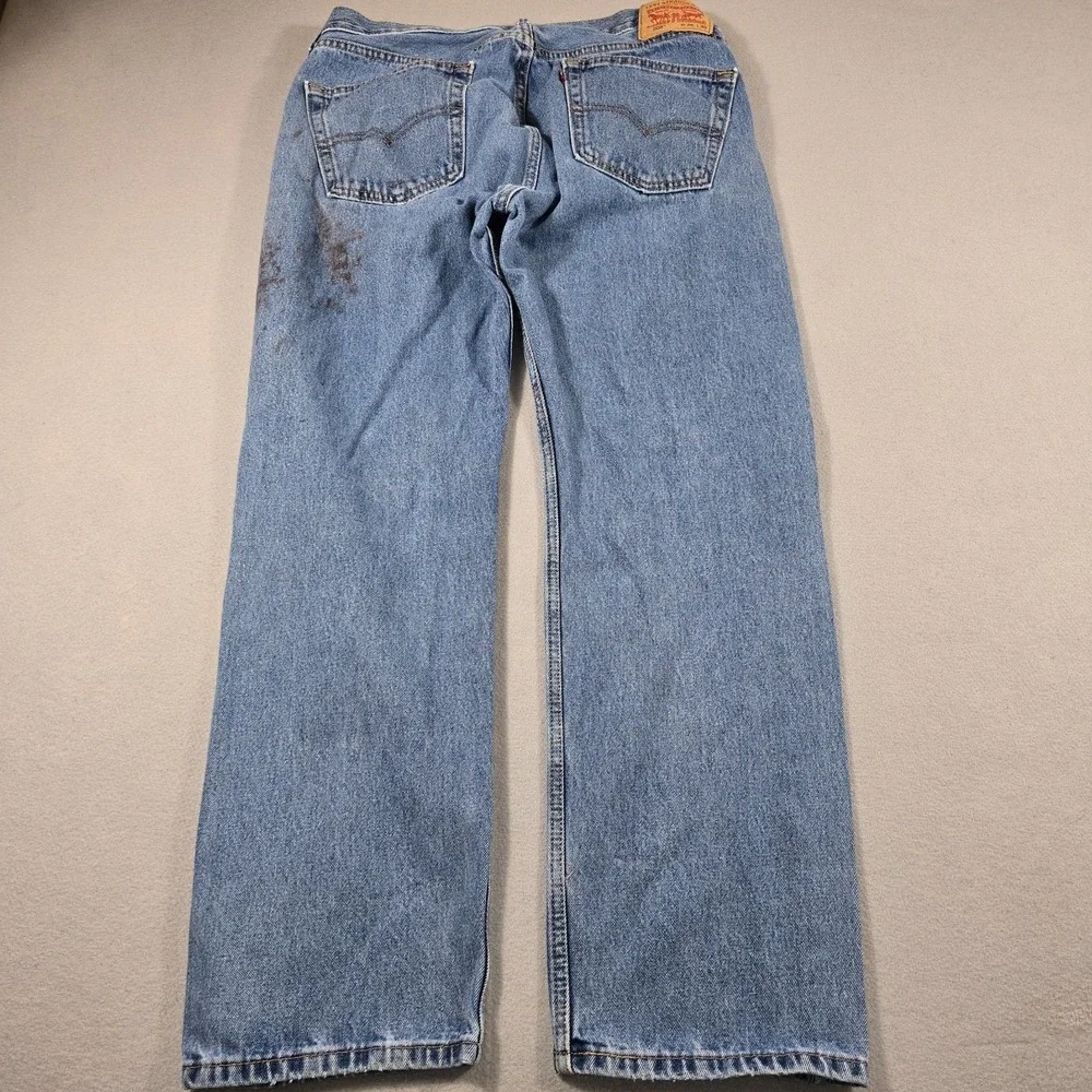 Levi's Mens 36x30 Blue Jeans 505 Regular Fit Straight Leg Distressed Stained